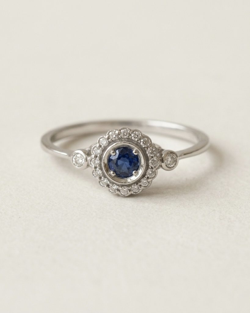 Anillo Halo Zafiro